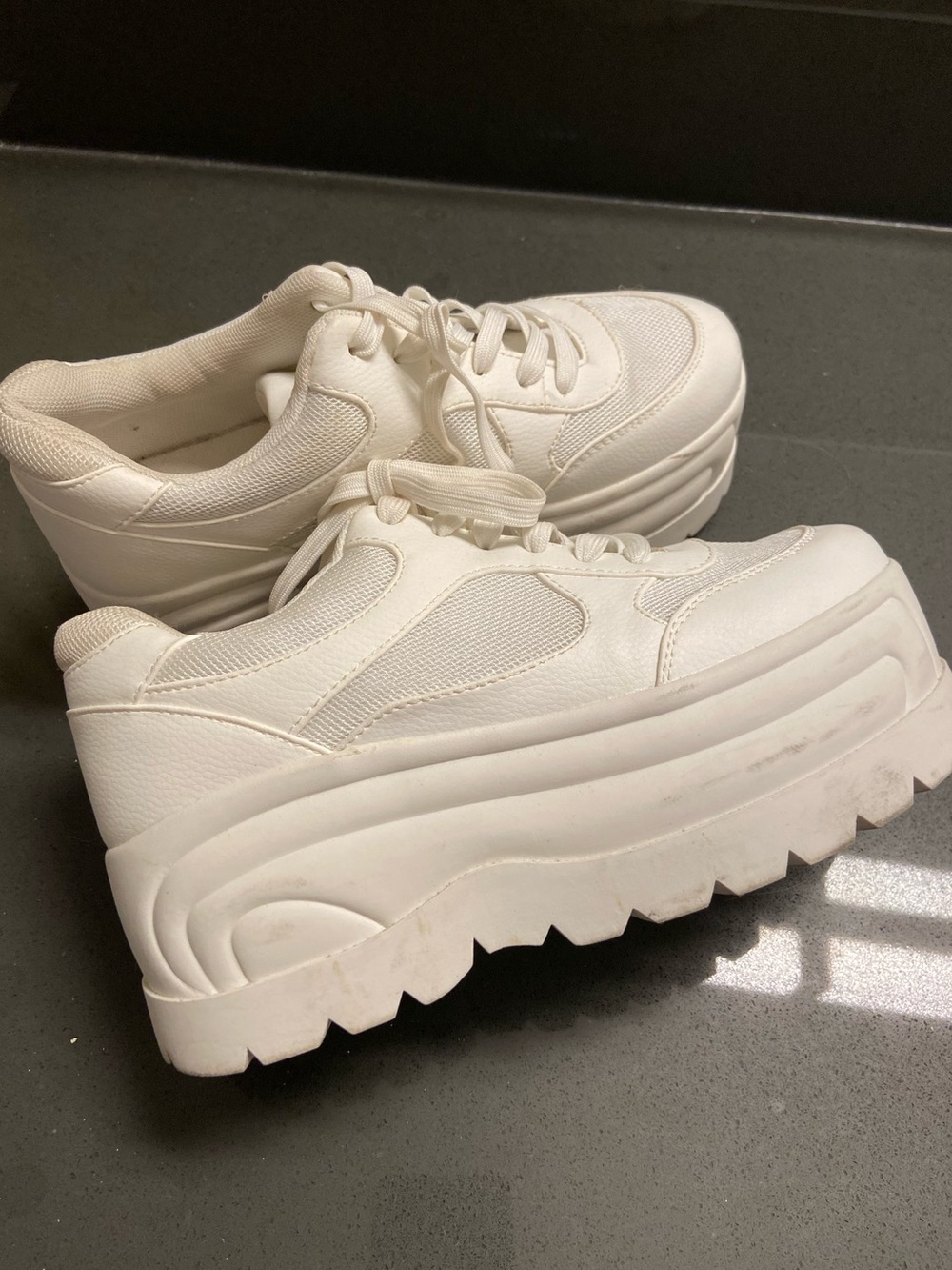Divided White Chunky Platform Lace-Up Sneakers